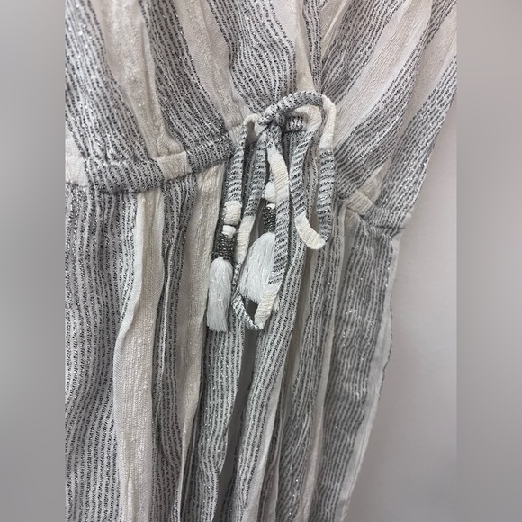 New Blue Island Silver White Wrap Maxi Dress Striped Glitter V Neck Spring - Picture 13 of 16